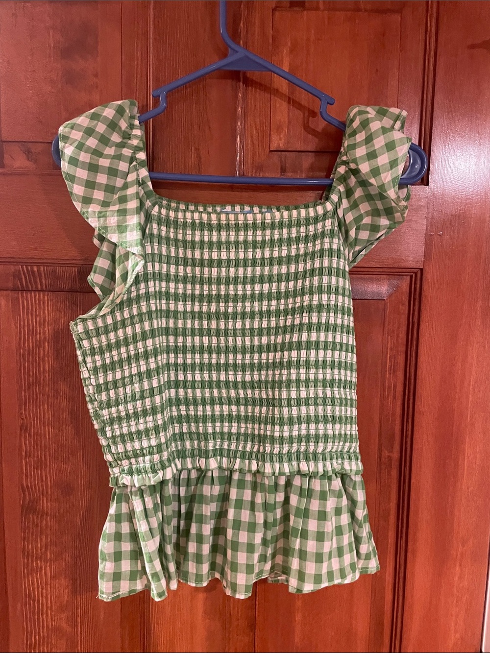 Draper James Green Gingham Smocked Ruffle Tank